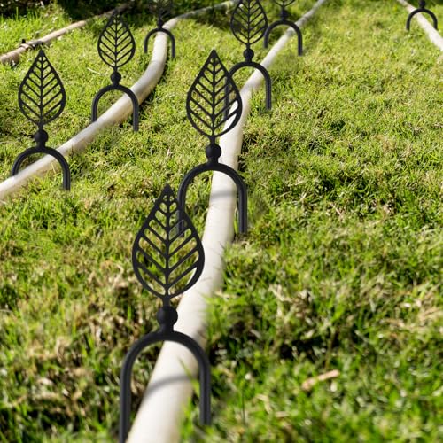 MorningRo 6 Pcs 8 Inch Garden Hose Guide Spike Metal Garden Stakes Holder Heavy Duty Metal Hose Guide for Plant Protection Lawn Yard(Leaf) - style: Leaf
