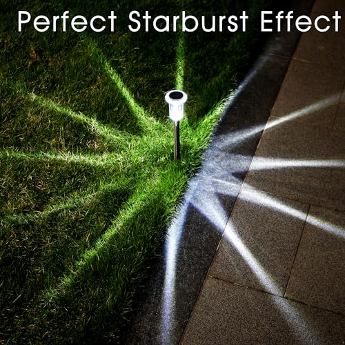 Eyrosa Solar Outdoor Lights, 10 Pack Waterproof Stainless Steel Solar Stake Lights for Pathway Garden Yard Path Walkway Driveway Lawn Patio Outside Decor, Cool White