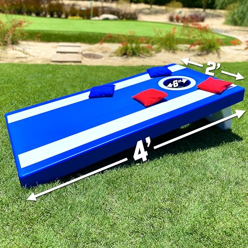 GoSports 4 x 2 ft All Weather Cornhole Boards - American Flag, Red, or Blue - Game Set Includes 8 Bean Bags & Rules - color: Blue