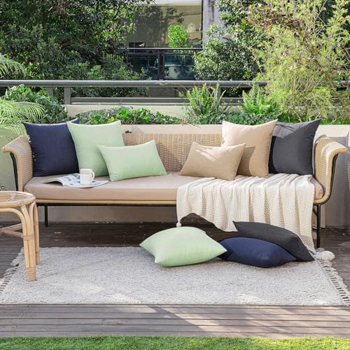 MIULEE Pack of 2 Decorative Outdoor Solid Waterproof Throw Pillow Covers Faux Linen Garden Farmhouse Cushion Cases for Patio Tent Balcony Couch Sofa 16x16 Inch Light Tan - color: Light Tan, size: 16" x 16" (Pack of 2)
