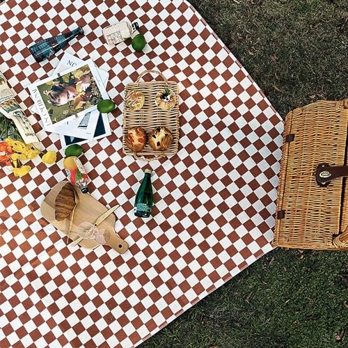 Modern Checkered Picnic Mat,Foldable Waterproof Sandproof Beach Blanket for Camping Hiking Outdoor Activities Lightweight Thin Ground Sheet for Travel Accessories,Yellow,150x150cm/60 x60 - color: Yellow, size: 5' x 5' (Square)