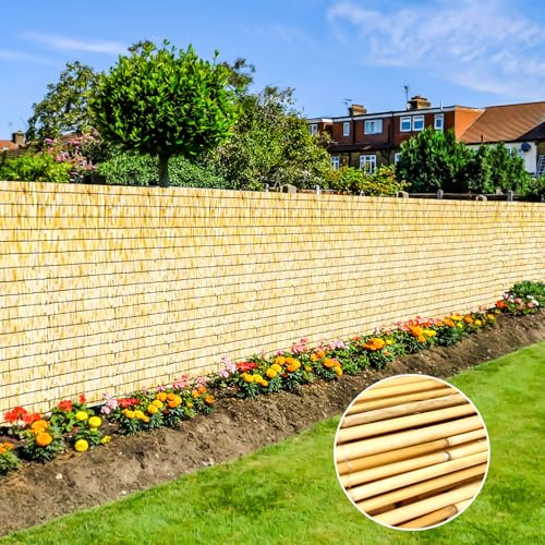 KOIUEYW Bamboo Reed Fencing, Natural Bamboo Fence Rolls 3 Feet High, Decorative Reed Curtains Privacy Screen Outdoor for Patio Balcony Garden Backyard, 3 x 16 FT - color: Natural, size: 3 x 16 FT