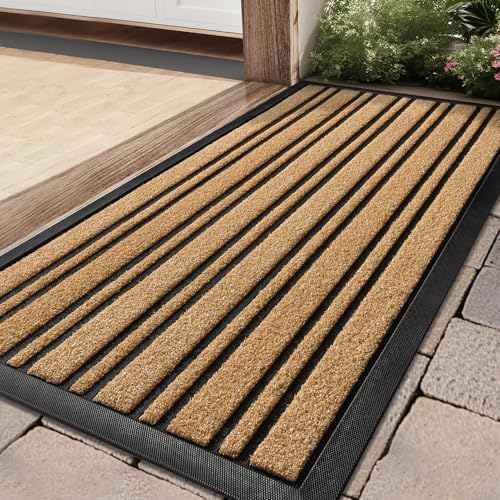 BEHERO Door Mat Outdoor Entrance, 36x17 Inches, Extra Durable Front Door Mat Outside, Heavy Duty Welcome Mat for Outside Entry, Back Door Mats Non Slip, Waterproof All-Season Doormats, Yellow - color: Yellow, size: 36" x 17" (Rectangular)