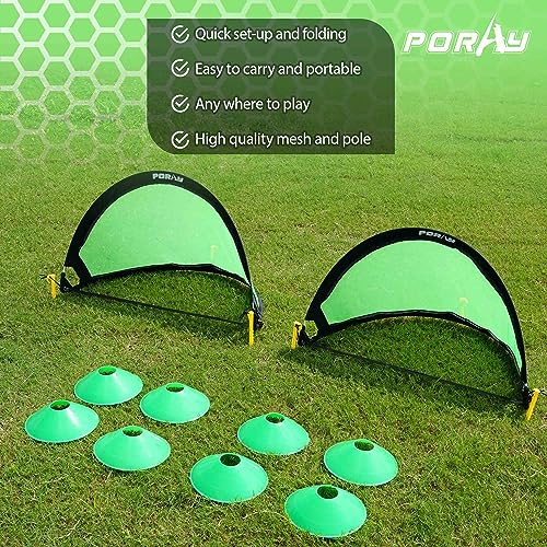 Poray Soccer Goal for Kid Easy-up Set of Two Portable Soccer Net 210D Oxford with 8 Field Marker Cones Extra Stakes Fun for Backyard and Soccer Training - color: Green, size: 4FT