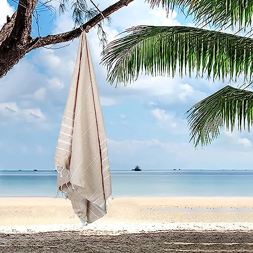 HILLFAIR Cotton Turkish Beach Towels, Quick Dry Lightweight Sand Free Peshtemal Towel for Bath Swim Yoga Spa Travel, Beach Accessories, Oversized Cotton Turkish Towels (39 x 72 inch- 4 Pack Beige) - color: Beige, size: 39 x 72 inch ( Beach towel - 4 PACK