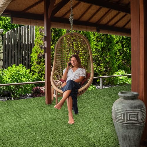 Sorbus 48Sq. Ft. Artificial Grass Tiles – Interlocking 24"x24" Fake Grass Mats for Balcony, Patio, Deck Flooring, Pets & Dog Pee Pad – Self-Draining Turf Squares with 8-Buckle System for Outdoor Decor - size: 12 Pack