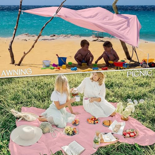 BYDOLL Beach Blanket Waterproof Sandproof Large Sand Free, 78''X81'' Oversized Sandless Lightweight Blanket Picnic Mat for Beach Travel Camping Hiking with Stakes - color: Pink, size: 78"X81"