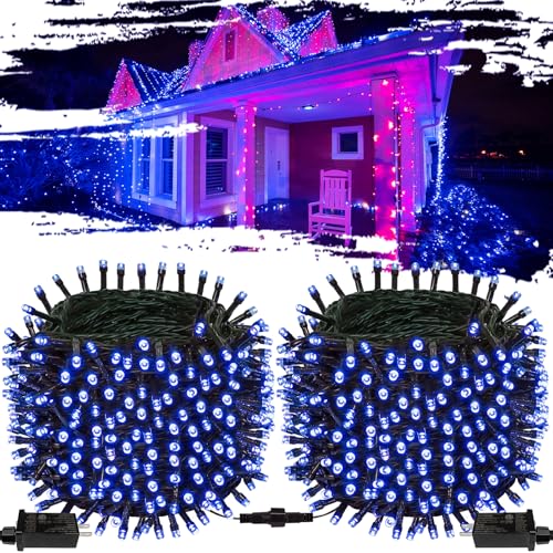 2-Pack Connectable Christmas Lights Outdoor, Total 164FT 400LED Christmas String Lights Waterproof with 8 Modes & Timer, Green Wire Twinkle Lights for Xmas Tree Decorations Outdoor Indoor, Blue - color: Blue
