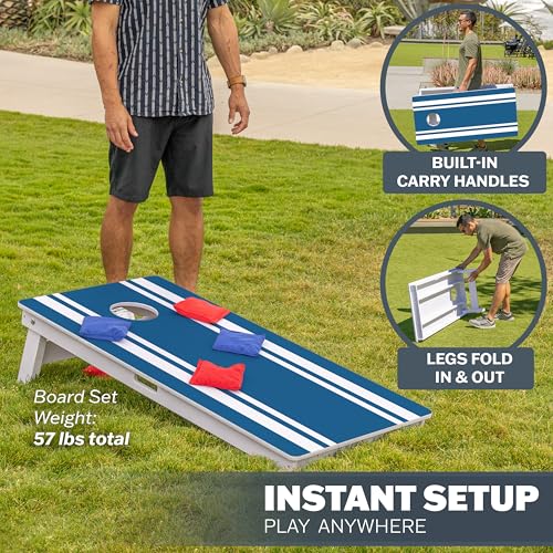 GoSports 4 x 2 ft Commercial Ultra Durable Cornhole Board Set – All-Weather Regulation Size, Ready-to-Play for Family Backyard Games, Tailgates, Outdoor Party, and Venues - color: Blue Stripe
