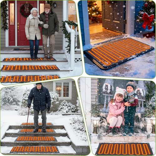 Baquler Heated Snow Melting Mats Winter Heated Outdoor Mats No Slip Melts up to 3 Inch/h Connection with 9.84 ft Power Cord for Snow Removal Stair Step Driveway Walkway(Classic,20 x 30 Inch,Grey)