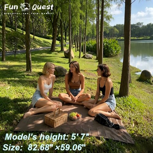 Picnic Blanket Waterproof – Packable Sand Proof Beach Blanket (0.42lb/0.66lb), Compact & Foldable, Fits in Pocket with Integrated Stakes, Ideal for Camping, Hiking, Travel, Concert, Festival - size: Coffee Puppy 82.68" X 59.06" for 3-4 Persons