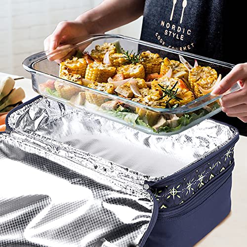 MIER Insulated Double Casserole Carrier Bag for Lasagna Lugger, Potluck Parties, Picnic, Beach, Fits 9 x 13 Inches Baking Dish, Casserole Dish, Expandable, Dark Blue - color: Dark Blue
