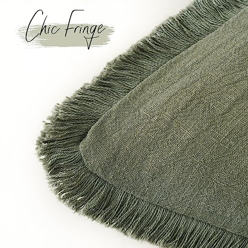 Foindtower Decorative Linen Fringe Throw Pillow Covers Cozy Boho Farmhouse Cushion Cover with Tassels Soft Accent Pillowcase for Chair Sofa Bed Living Room Home Decor, 16×16 Inch, 1PC, Olive Green - color: Olive Green, size: 16" x 16" (Pack of 1)