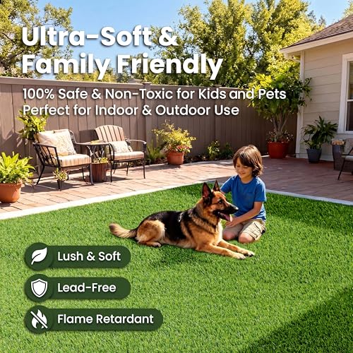 XLX TURF Realistic Artificial Grass Outdoor Rug - 3ft x 5ft, Pet Friendly Thick Fake Grass Mat for Dogs Patio Synthetic Lawn Landscape with Drainage Hole - size: 3' x 5' (Rectangular)