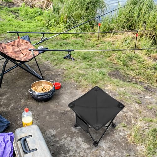 2 Pack Camping Stool 13 Inch Portable Folding Camp Stool with Side Pocket for Camping Fishing Hiking Gardening Outdoor Walking, Foot Stools with Carry Bag, Black