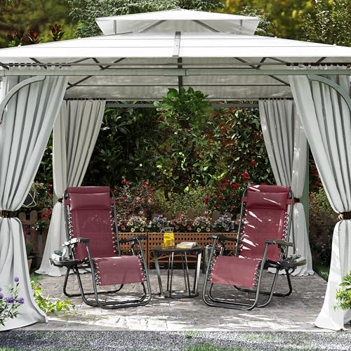 Yaheetech Zero Gravity Recliners Outdoor Adjustable Folding Reclining Lounge Chairs w/Pillows, Cup Holder Trays and Carry Strap for Patio Backyard Beach Burgundy Set of 2 - color: Burgundy