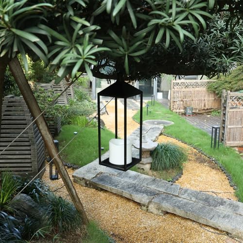 LED Lanterns Decorative Indoor&Outdoor, 23’’ 19’’ 13’’ Large Black Candle Lanterns Set with 3 Flameless Candles, Metal Holders for Porch, Patio, Garden, Home, Fireplace, Decorations Decor - color: 23‘’ + 19‘’ + 13‘’ / Timer