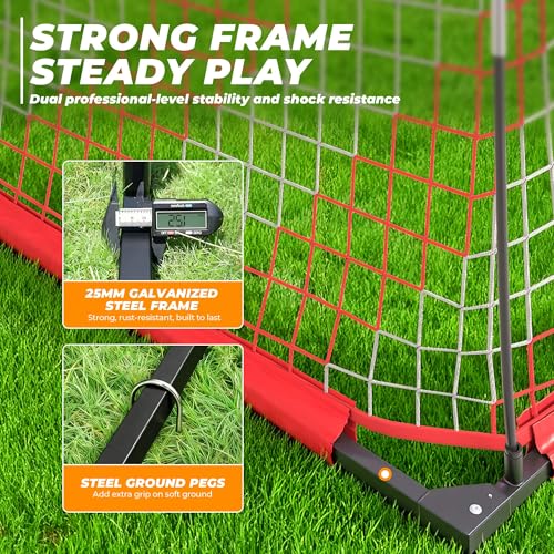 Soccer Goal, 12X6 FT Soccer Goals for Backyard, Portable Soccer Net for Outdoor Practice Training, Quick Setup Soccer Practice Equipment with Metal Base - style: Dual-Color Net (Pre-Attached)