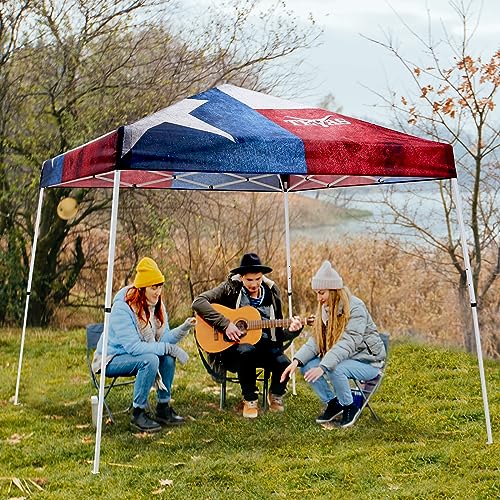 EAGLE PEAK 10x10 Slant Leg Pop-up Canopy Tent Easy One Person Setup Instant Outdoor Beach Canopy Folding Portable Sports Shelter 10x10 Base 8x8 Top (Texas Pride) - color: Texas Pride, size: 10x10