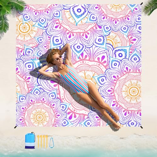 Beach Blanket 78''×81'' Suits 1-5 Adults Waterproof Sandproof Oversized Lightweight Sand Free Beach Blanket Large Picnic Mat for Travel Camping Picnic Hiking - color: Mandala, size: 78''x81''