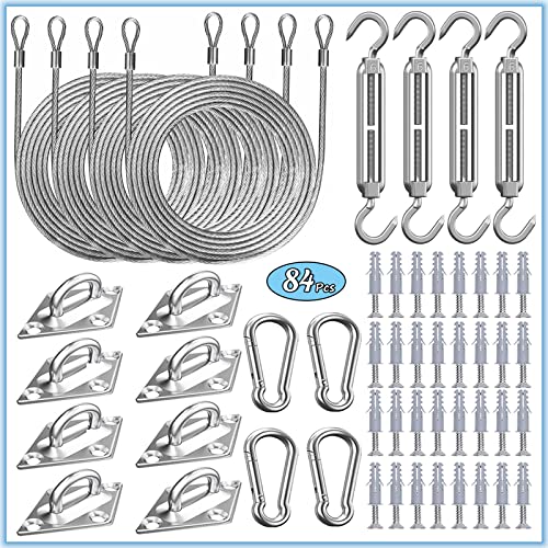 84 Pcs Sun Shade Sail Hardware Kit with Cable Wire Rope for Rectangle Square Triangle Shade Sail Installation, 6 inch 304 Grade Stainless for Garden,Outdoors,DIY Crafts,Railing - size: 84 Pcs Hardware Kits+Cables for Rectangle/Triangle