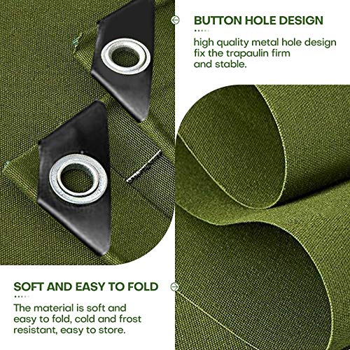 Boshen 16oz Canvas Tarps Heavy Duty Finished Size 12 x 20FT Outdoor Multipurpose Tarps UV/Tear/Wear Resistant Tarpaulin Green Tarp Cover for Car Boat Camping Firewood, w/Grommets - size: Finished Size: 12x20FT