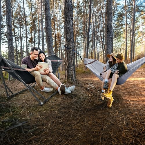Tranquillo Combo x2 Hammocks with Stand for Outside & Tree Straps, Heavy Duty Hammock with Stand 600lbs for Indoor Outdoor Patio Backyard, x2 Hammocks for 2 Person (Combo - Black, Medium) - color: Combo - Black