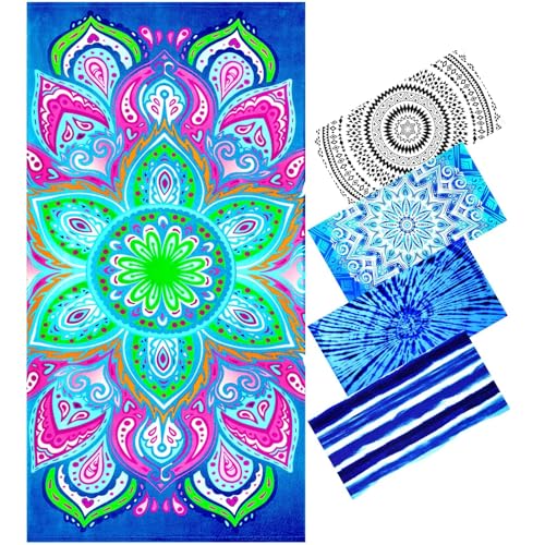 Oversized Terry Beach Towel 36 x 72 in Soft Extra Large Big Pool Swim Towels for Adults XL Clearance Big Travel Blanket Cruise Vacation Accessories Essentials Lounge Chair Cover Purple Floral - color: Purple Floral Pattern