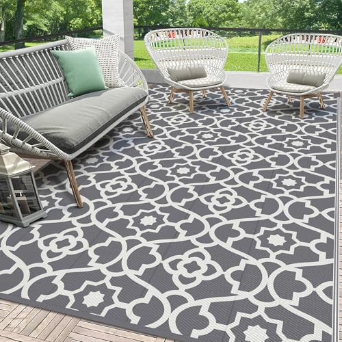 HEBE Outdoor Rug Waterproof 6x9, Plastic Straw Rug Camping Rug, Reversible Outdoor Patio Rugs RV Mat Clearance, Indoor Outside Floor Carpet for Porch,Deck,Camper,Balcony,Backyard - color: Grey, size: 6' x 9' (Rectangular)