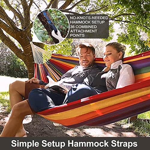 CHULIM Brazilian Double Hammock with Tree Straps,Extra Large 94x63IN,2 Persons Hammock for Backyard Patio Outdoor and Indoor,450lbs Weight Capacity,Soft Woven Cotton Fabric - Coffee Stripe - color: Coffee Stripe
