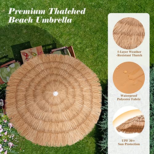 Tangkula 6ft Tiki Patio Umbrella, Tropical Hawaiian PP Grass Thatched Market Table Umbrella with Carrying Bag, Tilt Design, Foldable & Portable Design for Beach Patio Garden Poolside Backyard - color: Natural, size: 6ft