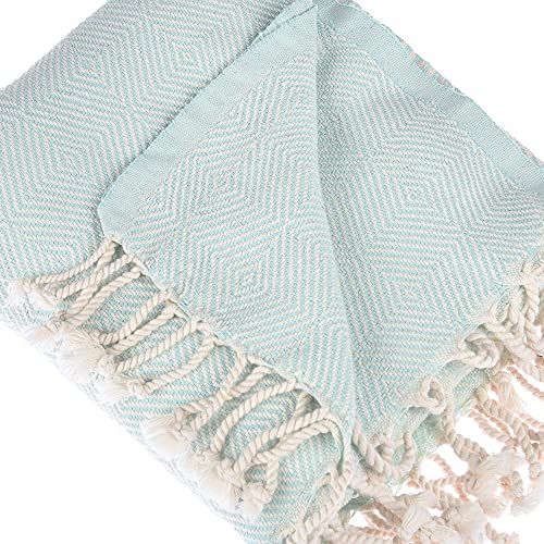 Personalized embroidered Beach Towel | Throw Blanket, Easy Carry, Sand Free, Highly Absorbent, Quick Dry, Turkish Towels for Camping Bath Sauna Beach Gym Pool Yoga SPA by Lahammam, Mediterranean, Aqua - color: Aqua, size: Mediterranean