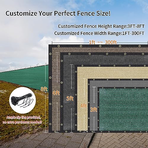 Privacy Fence Screen 8' x 11', 90% Blockage Heavy Duty 170 GSM Fencing Mesh Net Cover for Outdoor Wall Garden Yard Backyard Cable Zip Ties Included Dark Green-We Make Custom Size - color: Dark Green, size: 8X11 FT - Custom Sizes