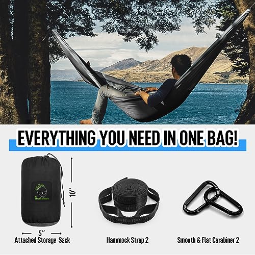 Grassman Camping Hammock Double & Single Portable Hammock with Tree Straps, Lightweight Nylon Parachute Hammocks Camping Accessories Gear for Indoor Outdoor Backpacking, Travel, Hiking, Beach - color: Black & Grey, size: One Person