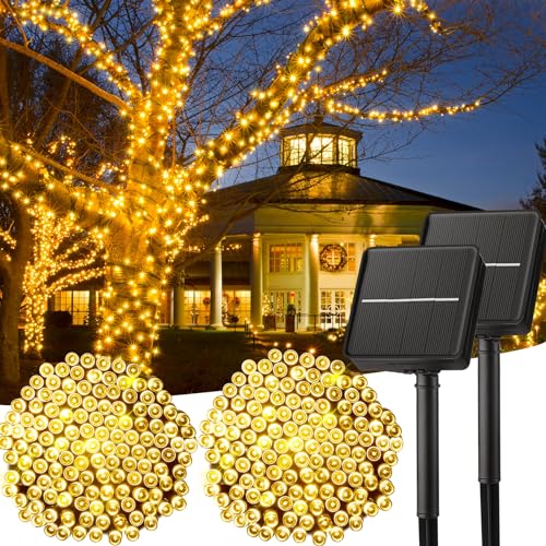 Solar String Lights Outdoor, 2 Pack Total 80FT 200 LED Solar Powered String Lights with 8 Lighting Modes, Waterproof Patio Lights, Solar Lights for Outside Tree Garden Balcony Gazebo Party, Warm White - color: Warm White, size: 40 FT 2Pack