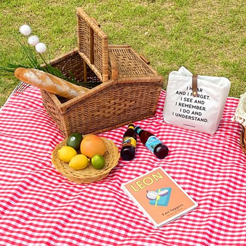 Cute Gingham Picnic Blanket, Waterproof Foldable, in Large 80x60in and Extra Large 80x80in, Portable Compact Beach Blanket, Oversized XL Outdoor Mat (Red, X-Large) - color: Red, size: X-Large