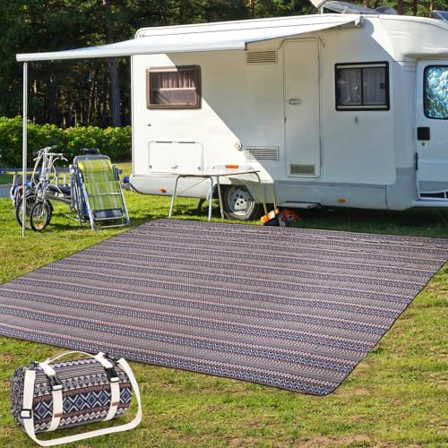 G GOOD GAIN Picnic Blankets Outdoor - Waterproof Outdoor Rug with Shoulder Carry Strap | Machine Washable Picnic Mat with Sandproof Backing for RV, Balcony, Camping, Hiking, Concerts (Blue, 9' x 6') - color: Blue, size: 9'10" x 6'7"