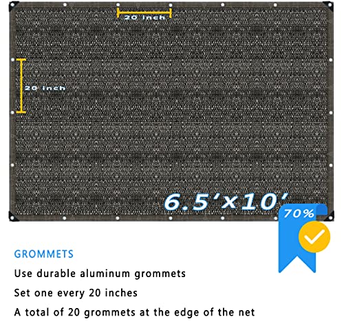 70% Black Shade Cloth with Grommets, 6.5 x 10 FT Garden Sunblock Mesh Tarp, UV Resistant Sun Shade Net for Plants Cover, Greenhouse, Pergola, Kennel, Chicken Coop and Patio - color: 70% Blcak, size: 6.5 X 10 FT