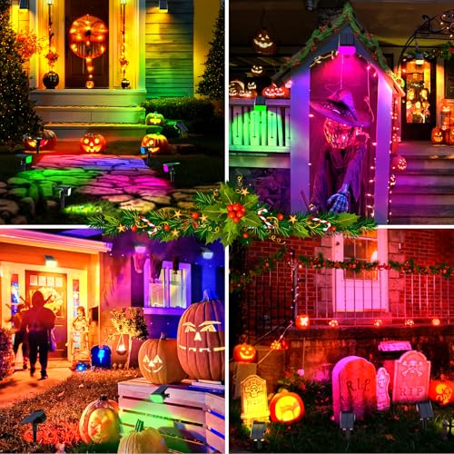 WENATY Solar Spot Lights Outdoor Color Changing, [7 Mode/12 Pack] Christmas Landscape Spotlights, Solar Lights Outdoor Waterproof, Solar Led Powered Flood Light for Outside Pathway Yard Garden Walkway - color: Multicolor, size: 12 Pack