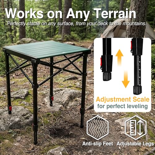 Camping Table Portable Foldable with Adjustable Height, Lightweight Collapsible Aluminum Roll-Up Camp Table with Storage Bag & Carry Bag, Heat-Resistant for RV Picnic BBQ Camping (Medium 20"×18") - size: Medium 20"×18" - Side Table Height (26"H)