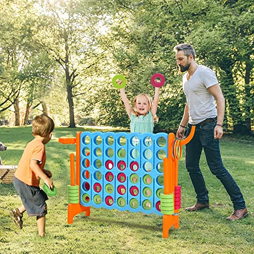 AKUSTIK Giant Connect Game Outdoor, 4 in a Row Jumbo 4 to Score for Kids Adults Family Party Yard Lawn, Large Connect Game with Quick Release Slider 42 Jumbo Rings - color: Orange