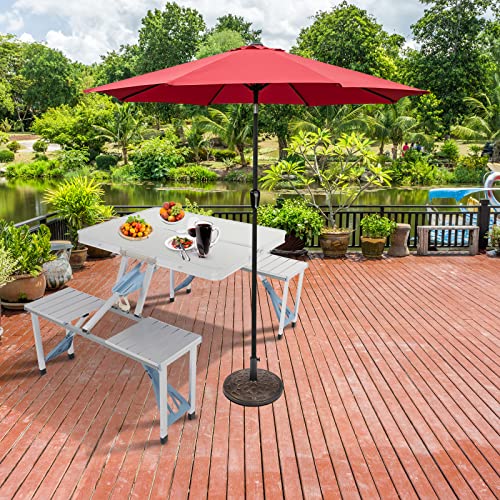 Outvita Portable Picnic Table with Seats, Folding One-Piece Dining Table Set with Suitcase Umbrella Hole for BBQ Gathering Travel Party Beach Patio - color: Silver