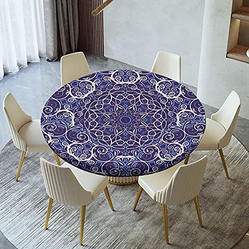 Kaleidoscope Flowers Fitted Tablecloth Round, Bohemian Style Elastic Edge Table Covers, Indoor Kitchen Dinning Room or Outdoor Picnic Party Dining Tables Decoration, Fits Tables 28" to 32" - color: Bohemian Style, size: 28" (Round)
