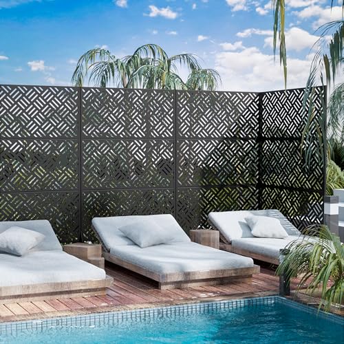 Casaphoria Metal Privacy Screen Outdoor, 72" H x 47" W Freestanding Decorative Privacy Screen for Patio Deck Balcony Garden with Stable Base, Black-Carl - color: Black-carl