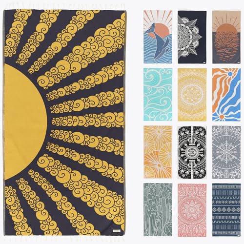 FESHKA Sand Proof Turkish Beach Towel – Oversized, Quick Dry & Lightweight Travel Towel - 100% Organic Cotton Beach Blanket - Perfect for Bath, Pool & Picnic | Golden Hour (Yellow/Navy) - color: 03 - Yellow/Navy