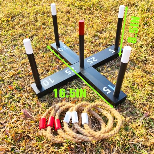 GOOSO Ring Toss Game for Kids - Indoor & Outdoor Game for Family and Adults with 5 Poles, 2 Bases and 6 Rings in 2 Colors, Backyard Party Activities for Adults Lawn Games for Kids - color: all black