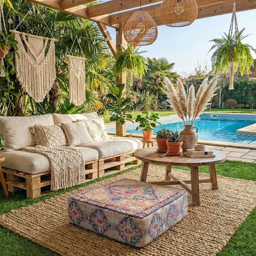 Mandala Life ART Bohemian Outdoor Floor Cushion Cover - Unstaffed 24x8 inches - Vintage Square Pouf Otttoman - Pillow Case for Garden Party, Pool, Balcony, Patio - color: Vintage Outdoor
