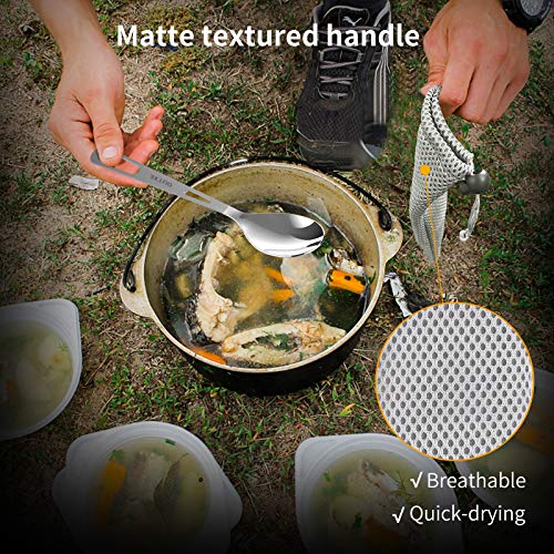 OUTXE Titanium Flatware Polished Knife Fork Spoon Set Lightweight Ti Camping Utility Cutlery Set with Carrying Bag for Traveling Picnic Hiking - color: Polished Knife Fork and Spoon Set