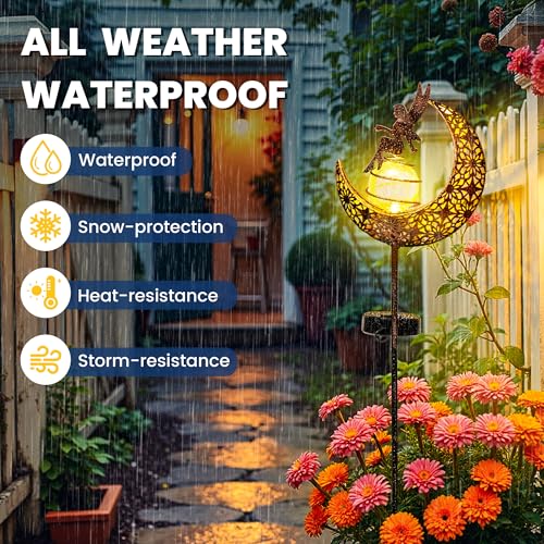 Fairy Garden Solar Lights Outdoor Decor, Moon Garden Stakes, Waterproof Outdoor Metal Decorations Gifts for Women and Mom, Art Moon Sculpture for Walkway, Yard, Patio, Garden and Porch, 2 Pack - size: 2