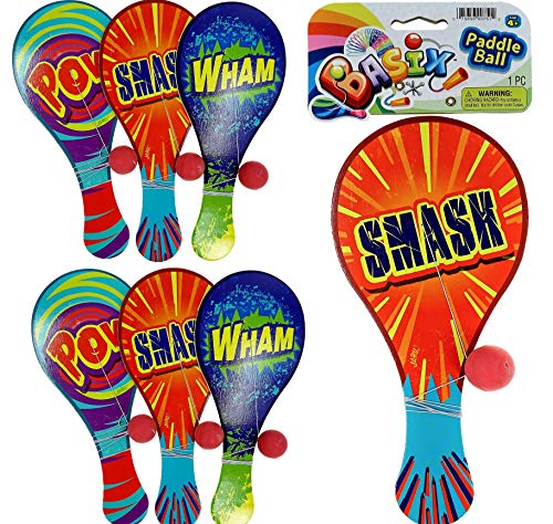 JA-RU Wooden Paddle Ball with String (6 Paddle Balls) – Classic Paddle with Ball Attached for Kids, Party Favors, Goodie Bag Stuffers & Classroom Prizes. 751-6p - size: 6 Packs